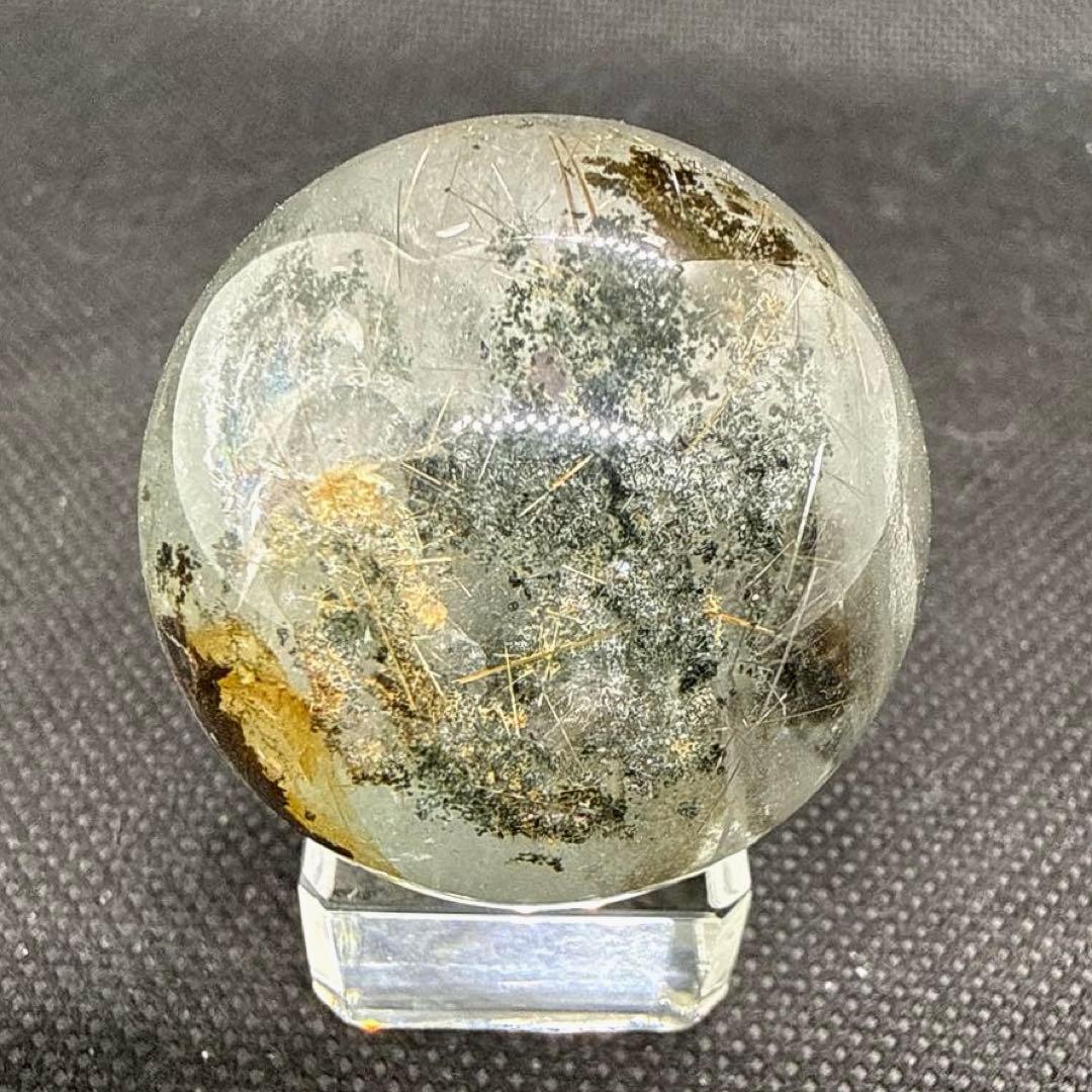 ルチル×クォーツインガーデンクォーツ　スフィア【ファントム、虹】ランダム台座付き