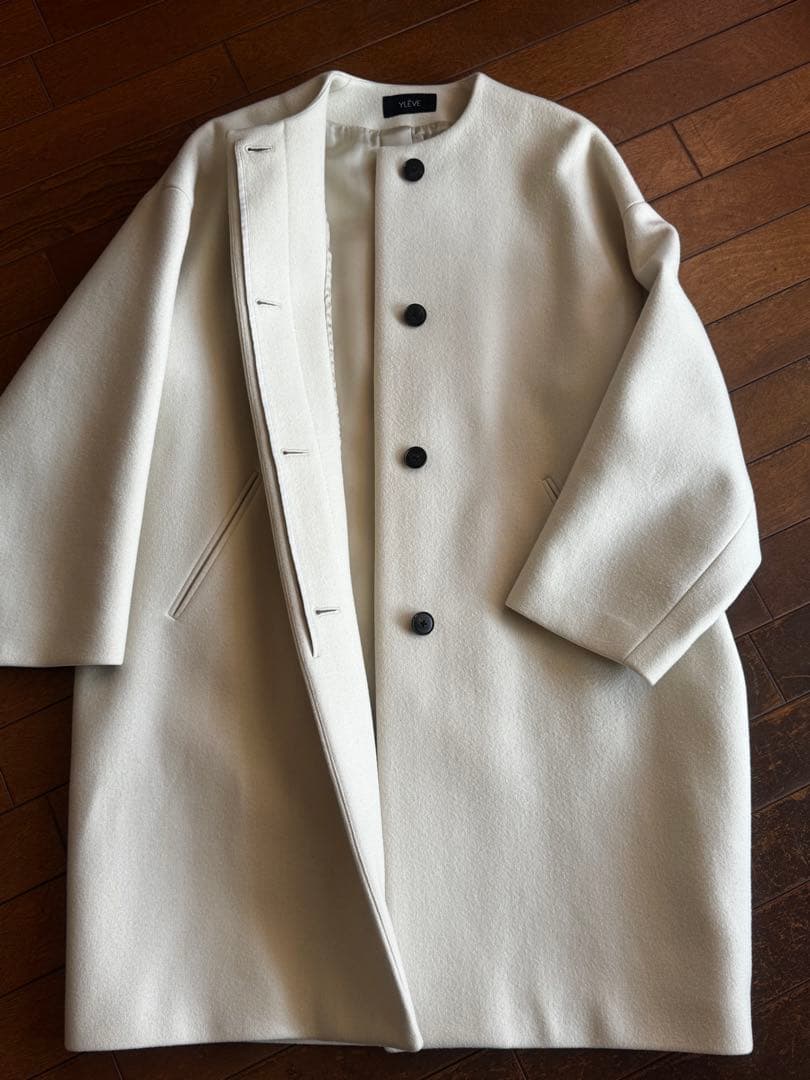 イレーヴ　メルトンノーカラーコート　オフホワイト