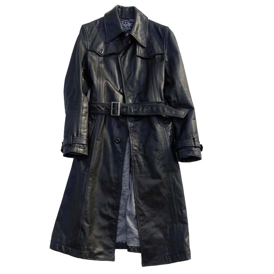 トルネードマートロング トレンチコート レザー 牛革バッファロー ブラック L