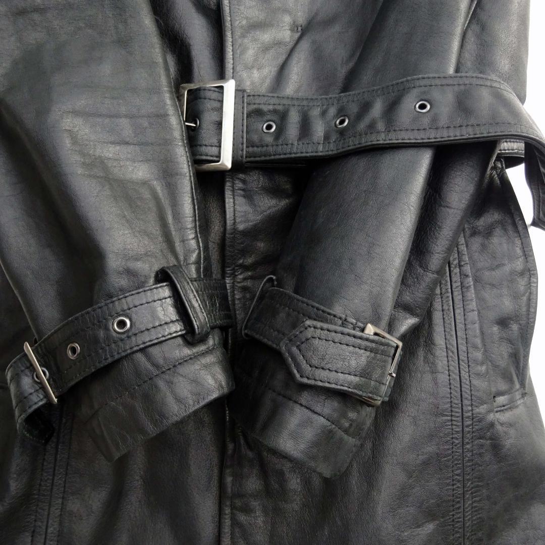 トルネードマートロング トレンチコート レザー 牛革バッファロー ブラック L