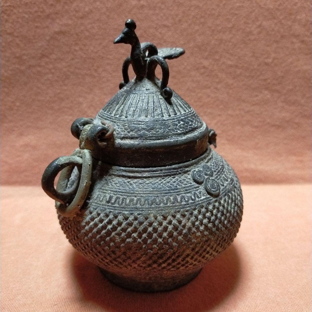 ビンテージ工芸品 Dokula 西ベンガル 置物 香炉 蓋付器アンティークg17
