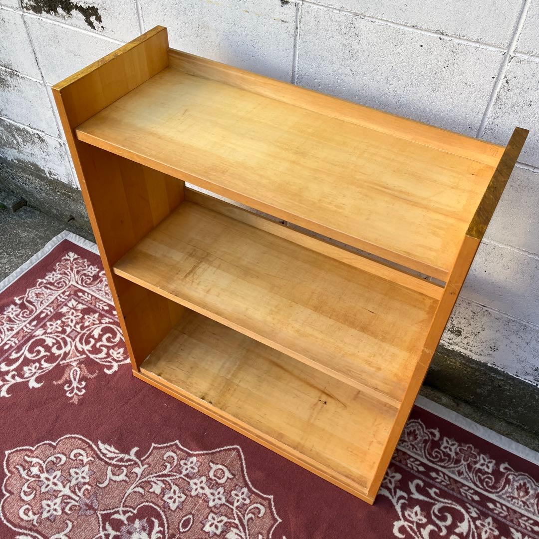古家具ビンテージ品◾️木製無垢材 三段 ブックシェルフ 本棚 レコードラック