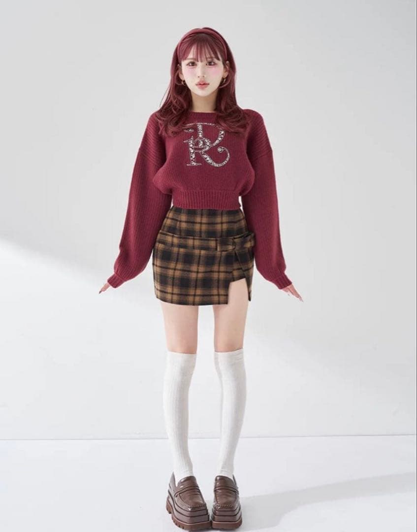 専用‼️Darich ビジューボリュームリブニット トップス ボルドーレッド