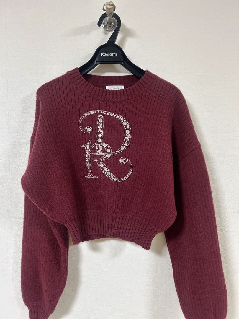 専用‼️Darich ビジューボリュームリブニット トップス ボルドーレッド