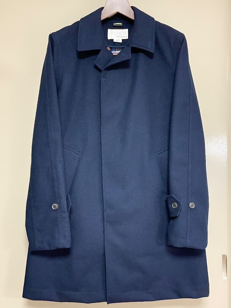 美品　ナナミカ　ステンカラーコート　ウール混紡×ゴアテックス　NAVY　Sサイズ