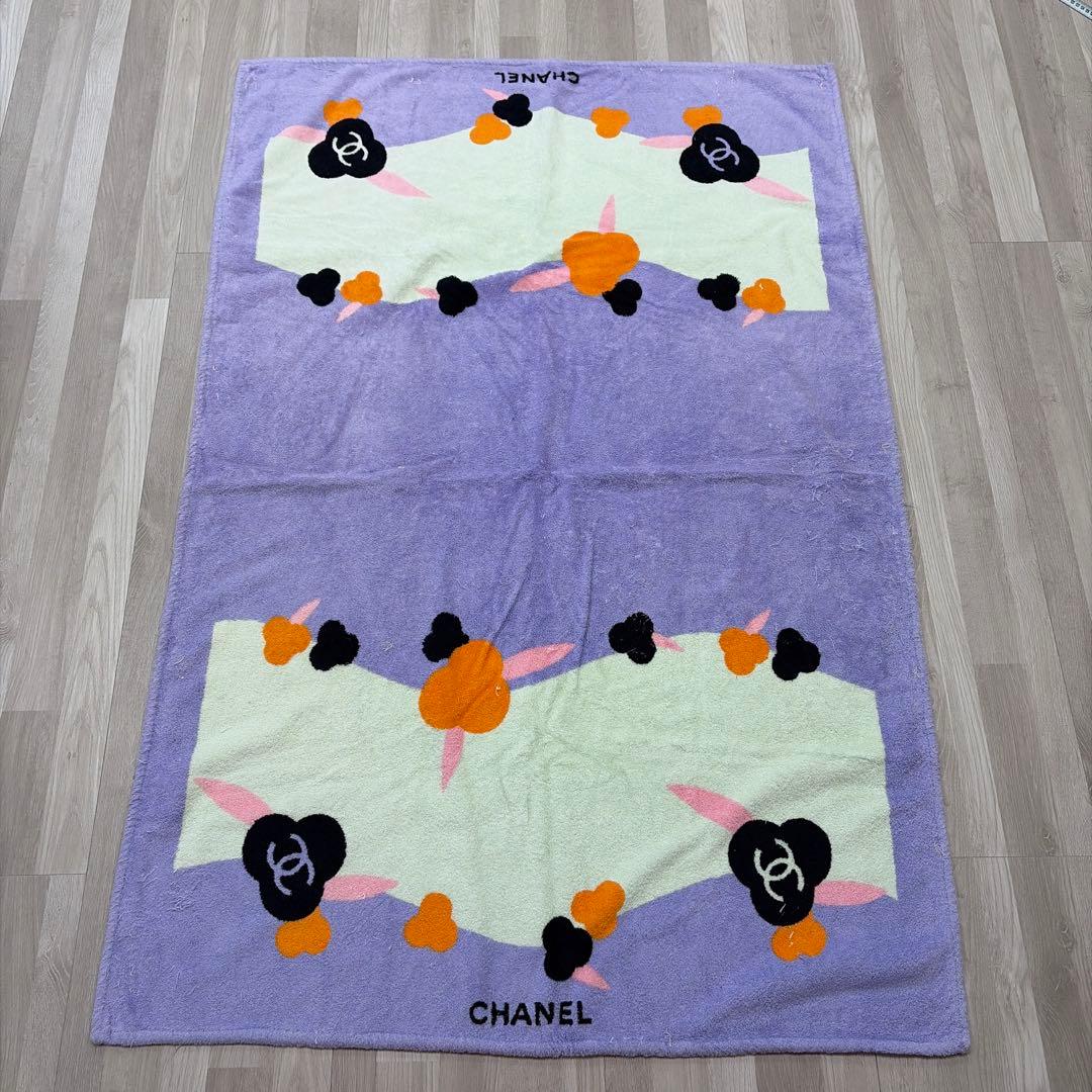 CHANEL ヴィンテージ タオルケット ラベンダー カメリア ココマーク