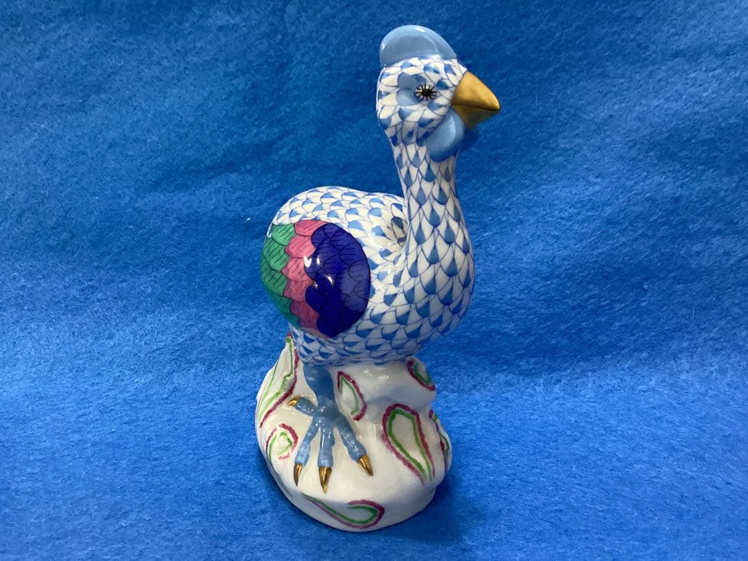 HEREND ヘレンド　手描き　ホロホロ鳥　フィギュリン　青と緑の羽模様の陶器製