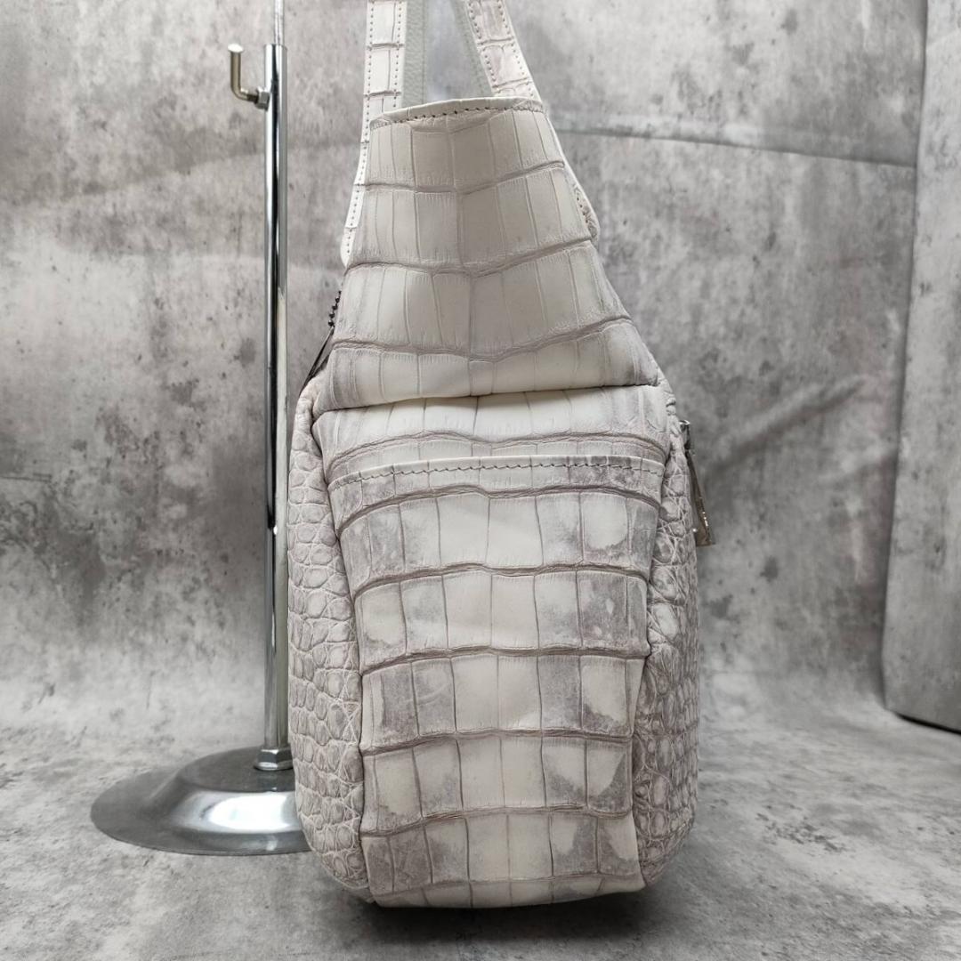 未使用級 ヒマラヤクロコダイル ポロサス 白 トートバッグ A4 リアル JRA