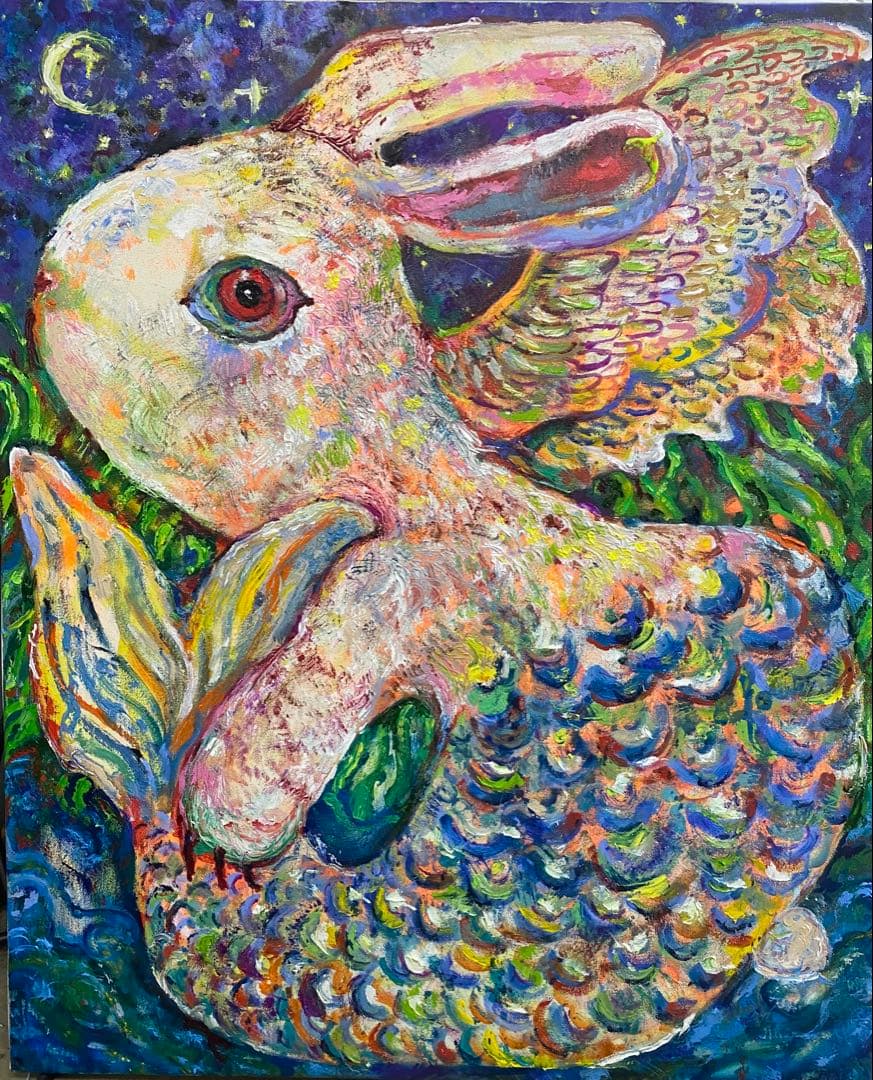 油絵　うさぎ　キメラ