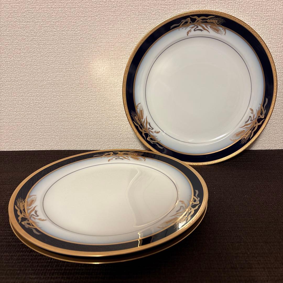 大倉陶園　ロイヤルブルー　瑠璃金彩金蝕稲穂　ディナープレート　26cm