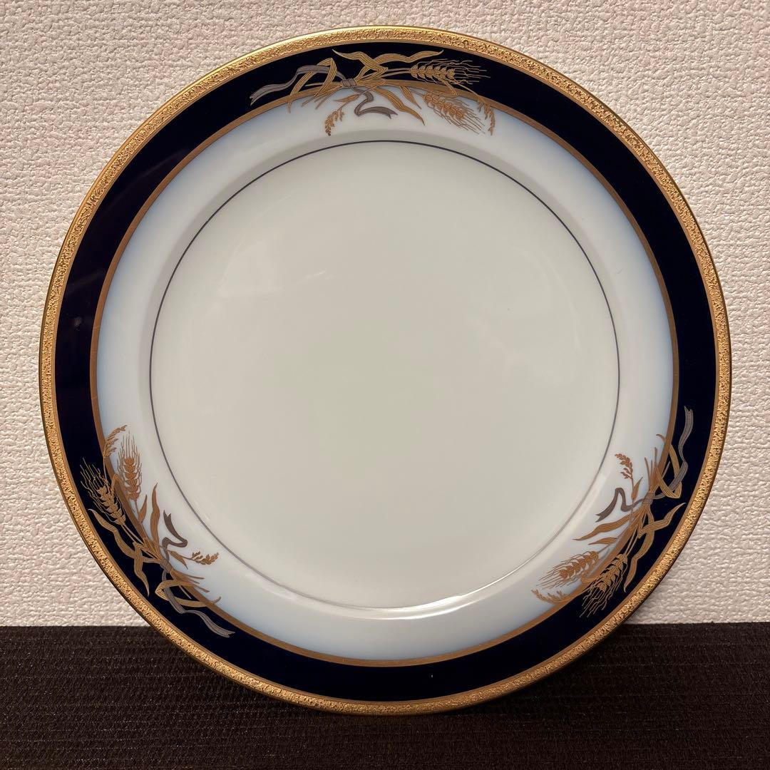 大倉陶園　ロイヤルブルー　瑠璃金彩金蝕稲穂　ディナープレート　26cm