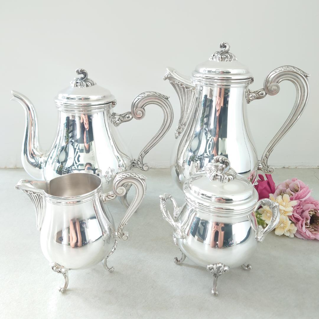 美品 クリストフル マルリー コーヒー ティー シュガー ミルク ポット 4点