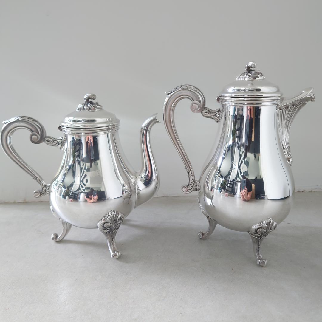 美品 クリストフル マルリー コーヒー ティー シュガー ミルク ポット 4点