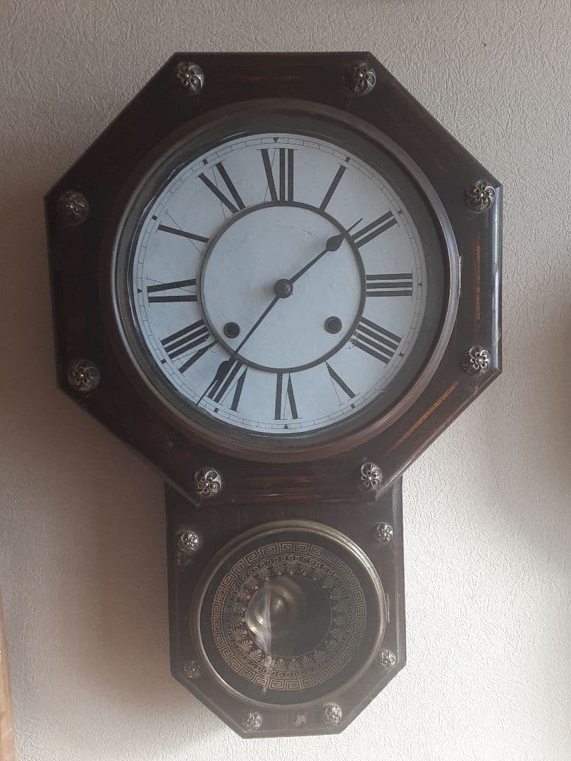 明治時代の八角柱時計、ボンボン時計、分解掃除、調整済み、動作品