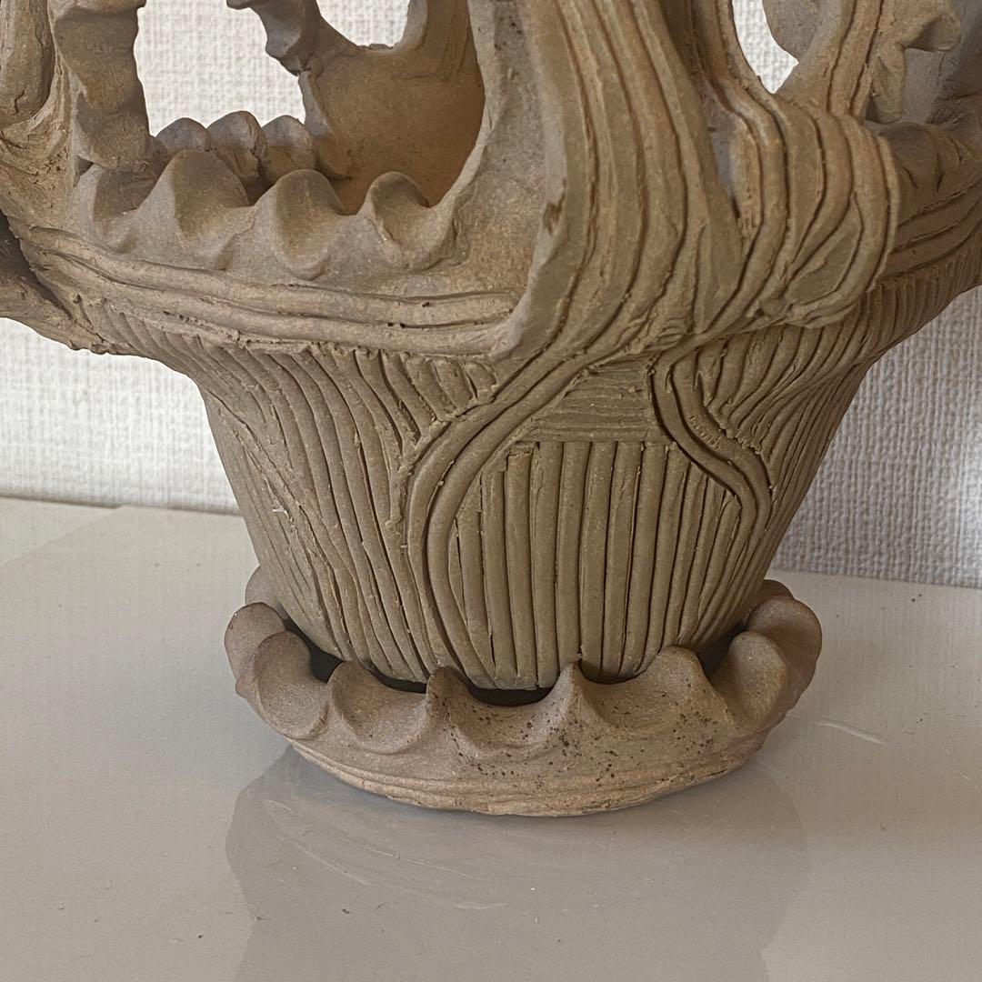 縄文土器デザイン　植木鉢02 本焼き　樹葉窯