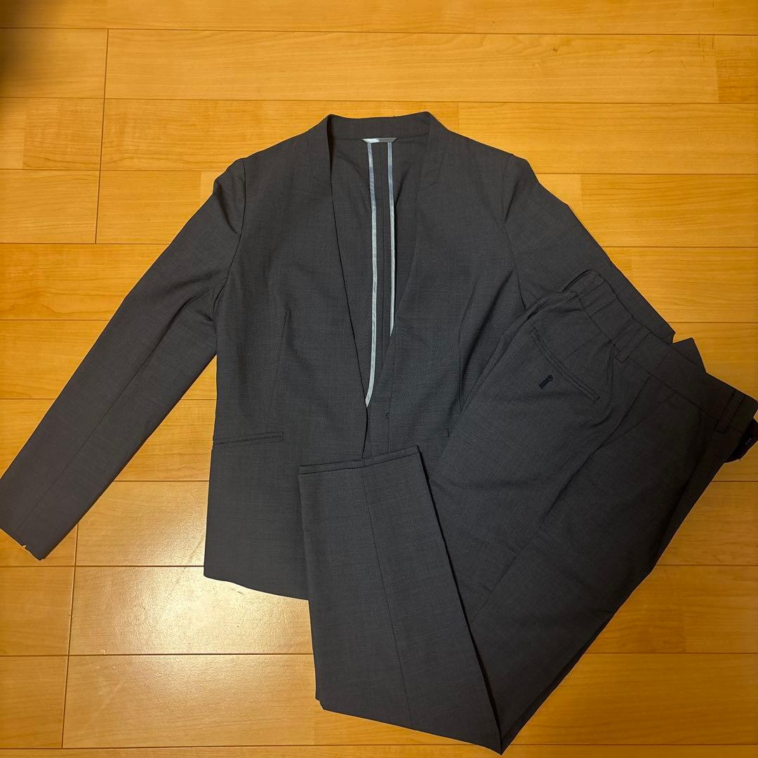 ［グリーンレーベルリラクシング］ ノーカラー パンツスーツ　上下セット