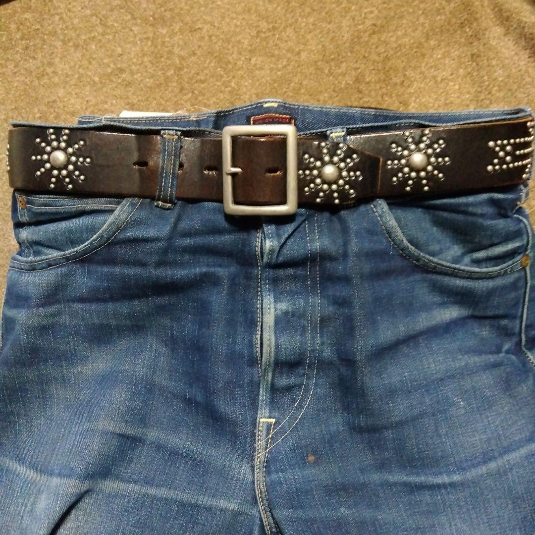 34inch HTC 茶芯 ネイティブ レザースタッズベルト ブラック