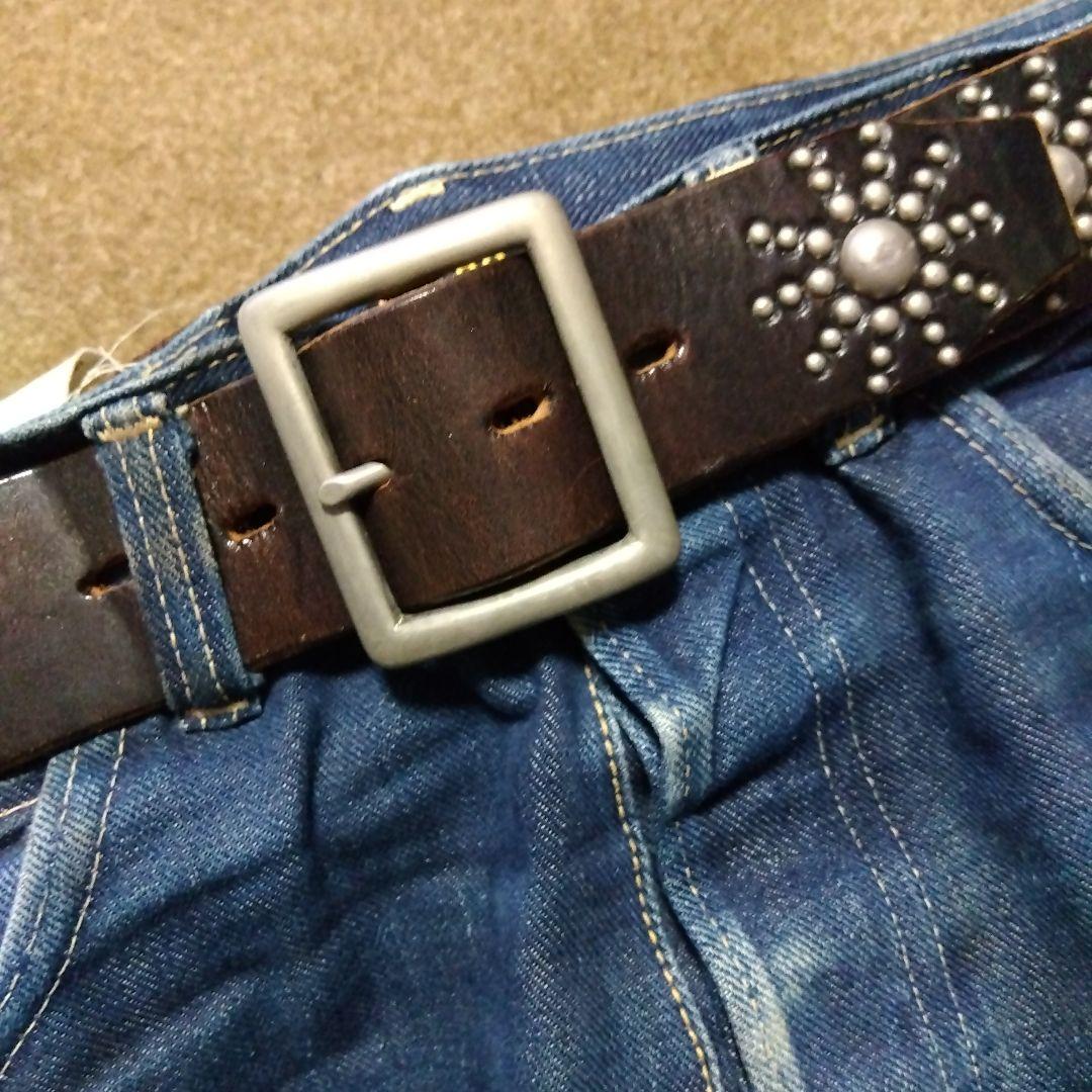 34inch HTC 茶芯 ネイティブ レザースタッズベルト ブラック