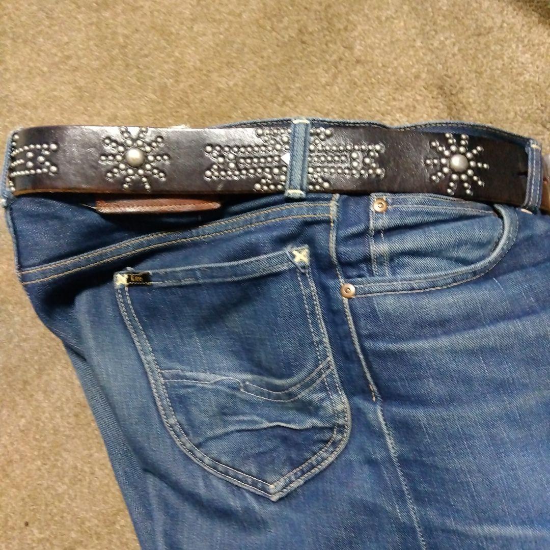 34inch HTC 茶芯 ネイティブ レザースタッズベルト ブラック