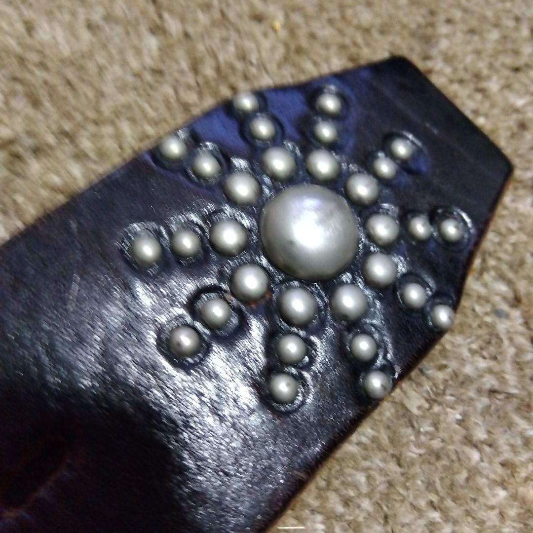 34inch HTC 茶芯 ネイティブ レザースタッズベルト ブラック