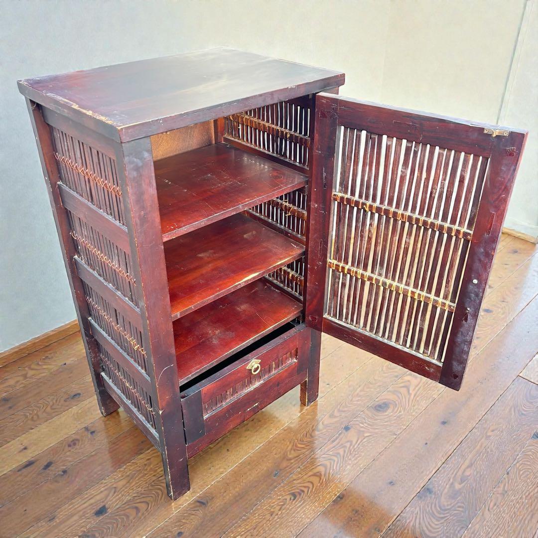 【和モダン】バンブー キャビネット 収納家具 ダークブラウン 竹製 インテリア