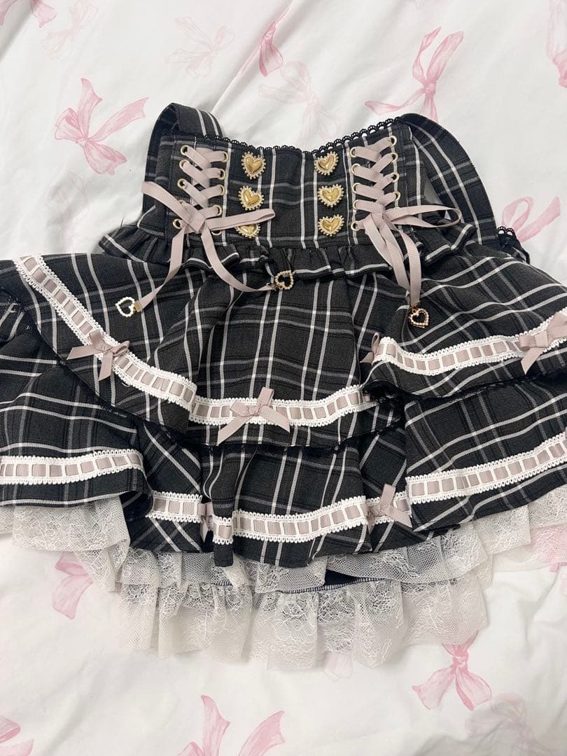 LIZLISAリズリサ はしごリボンチェックティアードスカパン