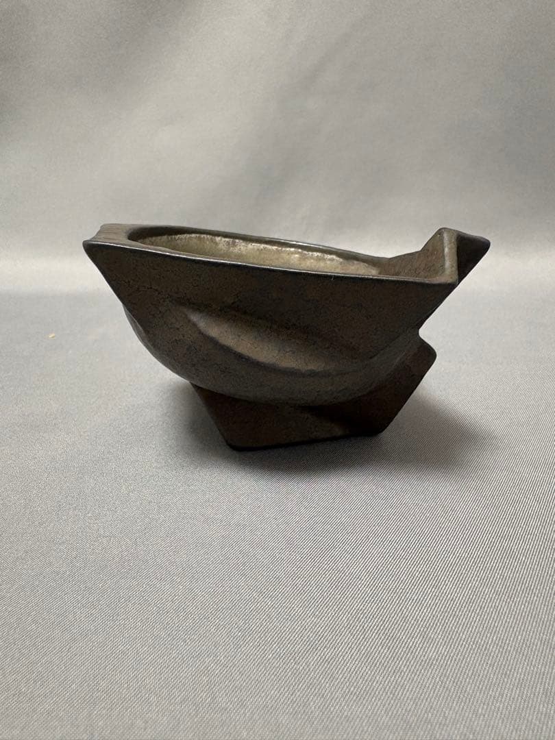 【値下】山下幾太郎　鉄黒プラチナ彩幾何ぐい呑