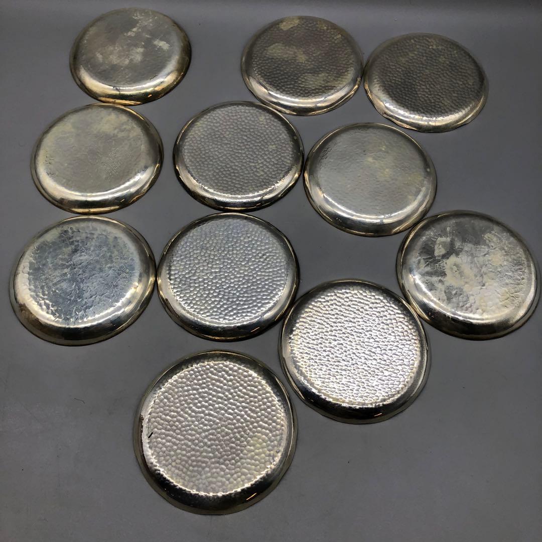 木箱入り槌打ちシルバーハンマード仕上げ小皿茶菓子プレート10cm 銘々皿11枚