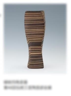 植松隆　『彩泥線紋四角扁器』　美術品　陶芸　作家物　桐箱入り