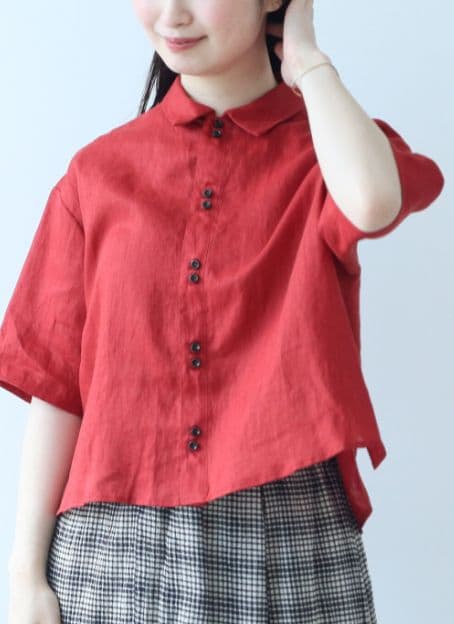 △○60sフレンチリネン ボーイ シャツ　アカ　ビュルデサボン