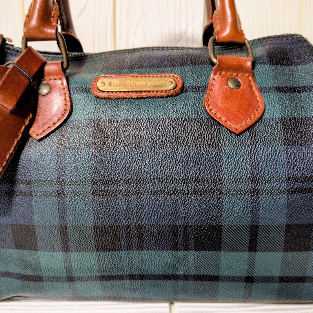 ポロラルフローレン　ミニボストンバッグ　チェック　ブラックウォッチ　PVC 　緑