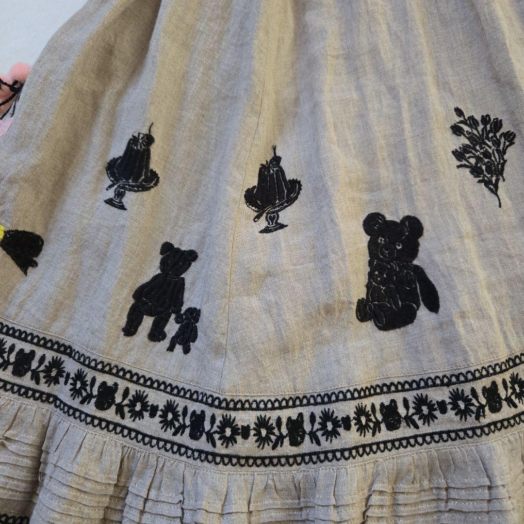 yukiemon ユキエモン リネン ピンタック 刺繍 ロング スカート M