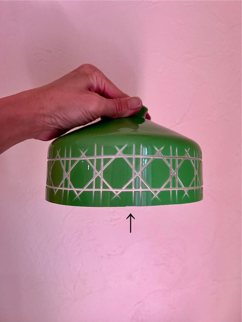 被せガラス緑色ガラス電笠　大正ロマン　洋館　古民家　切子　ウランガラス