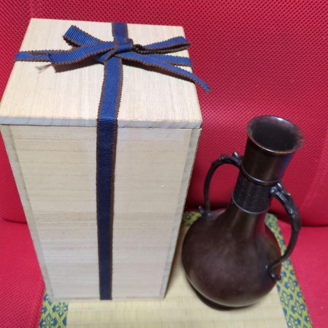 茶花花器、胡銅龍耳、高岡銅器