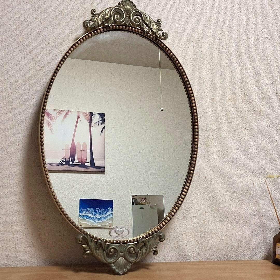 ビンテージ ミラー 鏡 アンティーク　ウォールミラー 壁掛け　真珠