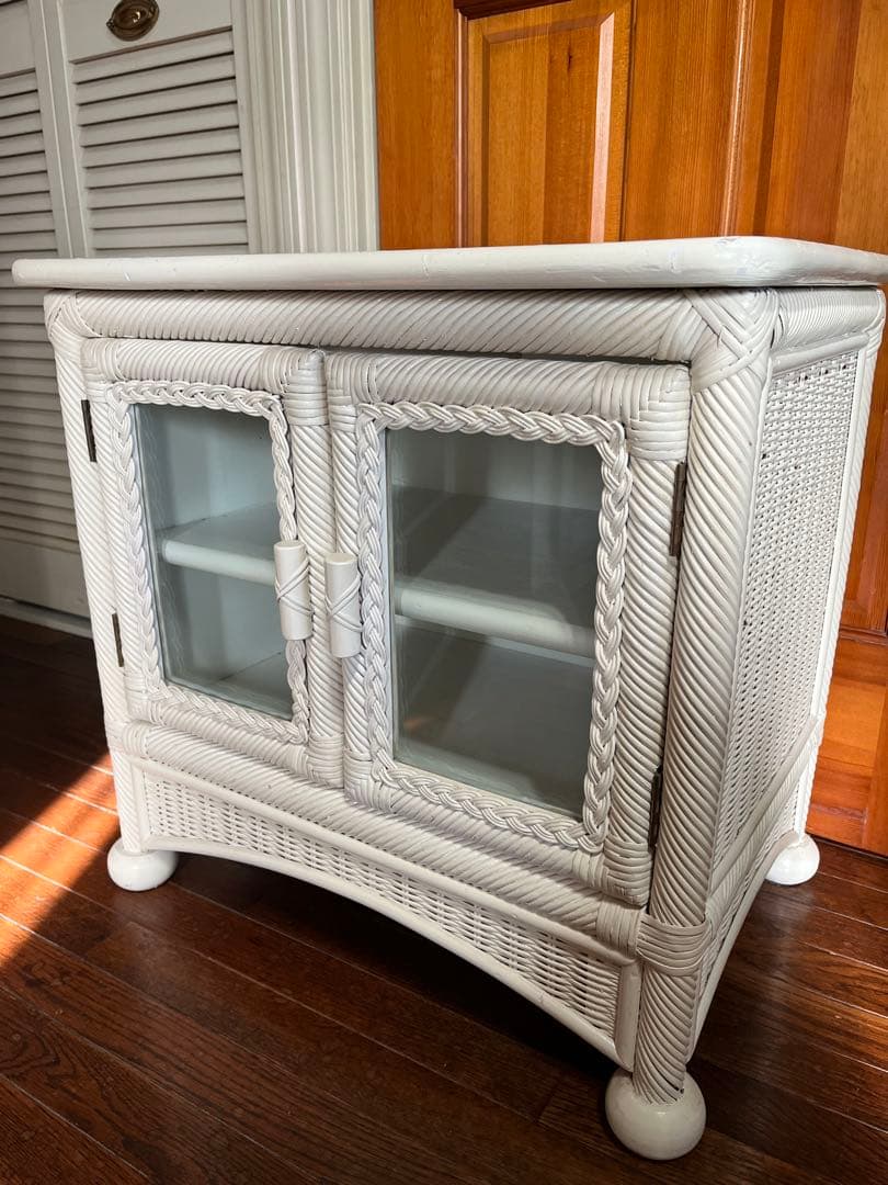 昭和☆レトロ☆ホワイトラタン☆テレビ台☆ガラス☆ヴィンテージ