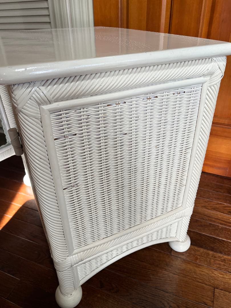 昭和☆レトロ☆ホワイトラタン☆テレビ台☆ガラス☆ヴィンテージ