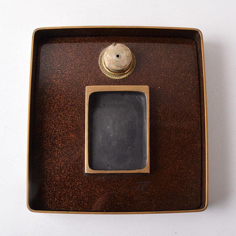 書道具　黒漆　囲碁文　硯箱　水滴・硯・時代箱付　D　R8750