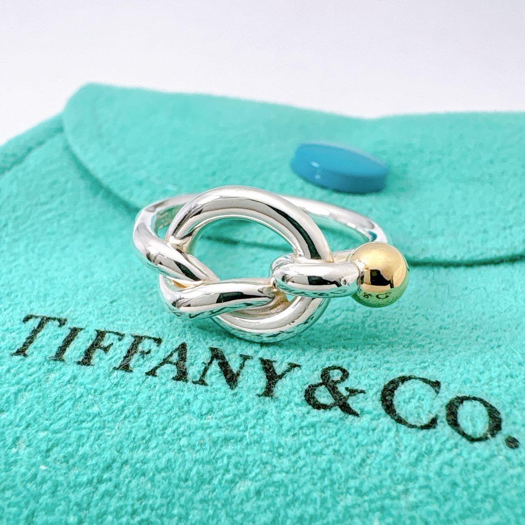 極美品 オールドティファニー ラブノット コンビ リング 7号 シルバー k18