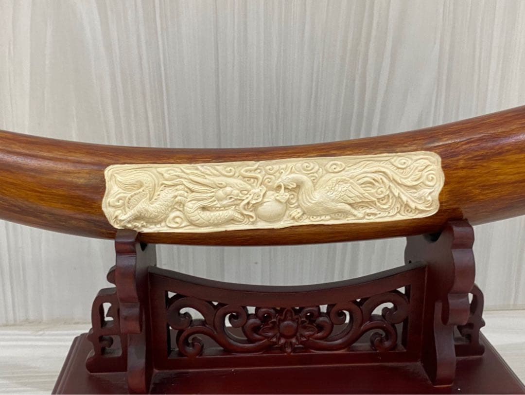 天然マンモス牙美しい手作り彫刻龍鳳呈祥置物