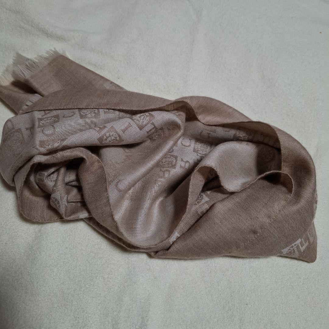 カルティエ　カシミアストール　ロゴプリント ベージュ　フリンジ付きマフラー