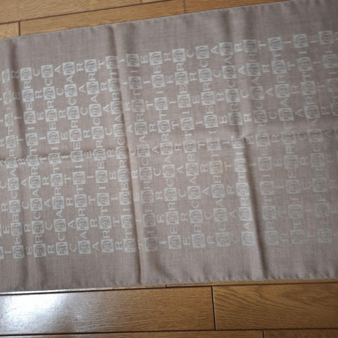 カルティエ　カシミアストール　ロゴプリント ベージュ　フリンジ付きマフラー