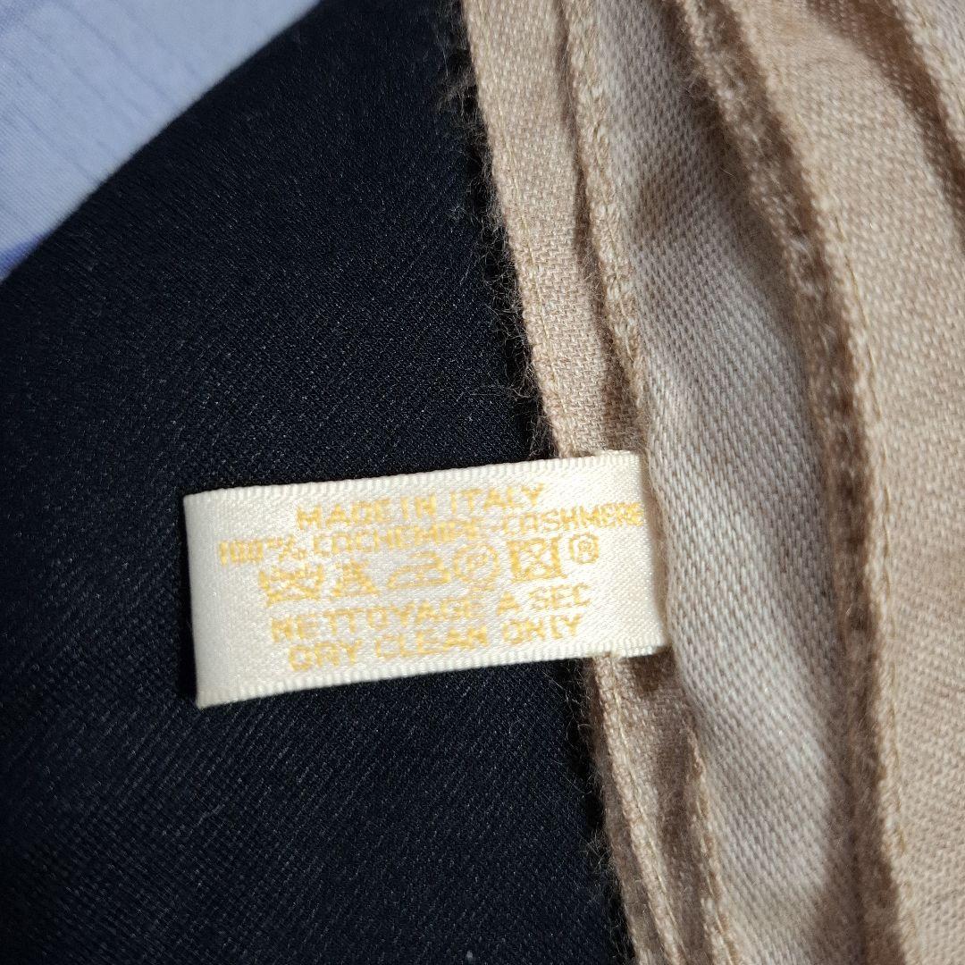 カルティエ　カシミアストール　ロゴプリント ベージュ　フリンジ付きマフラー