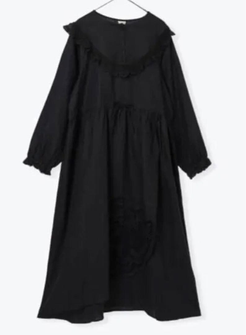 TSUHARU by Samansa Mos2リネン裾刺繍レースワンピース黒色