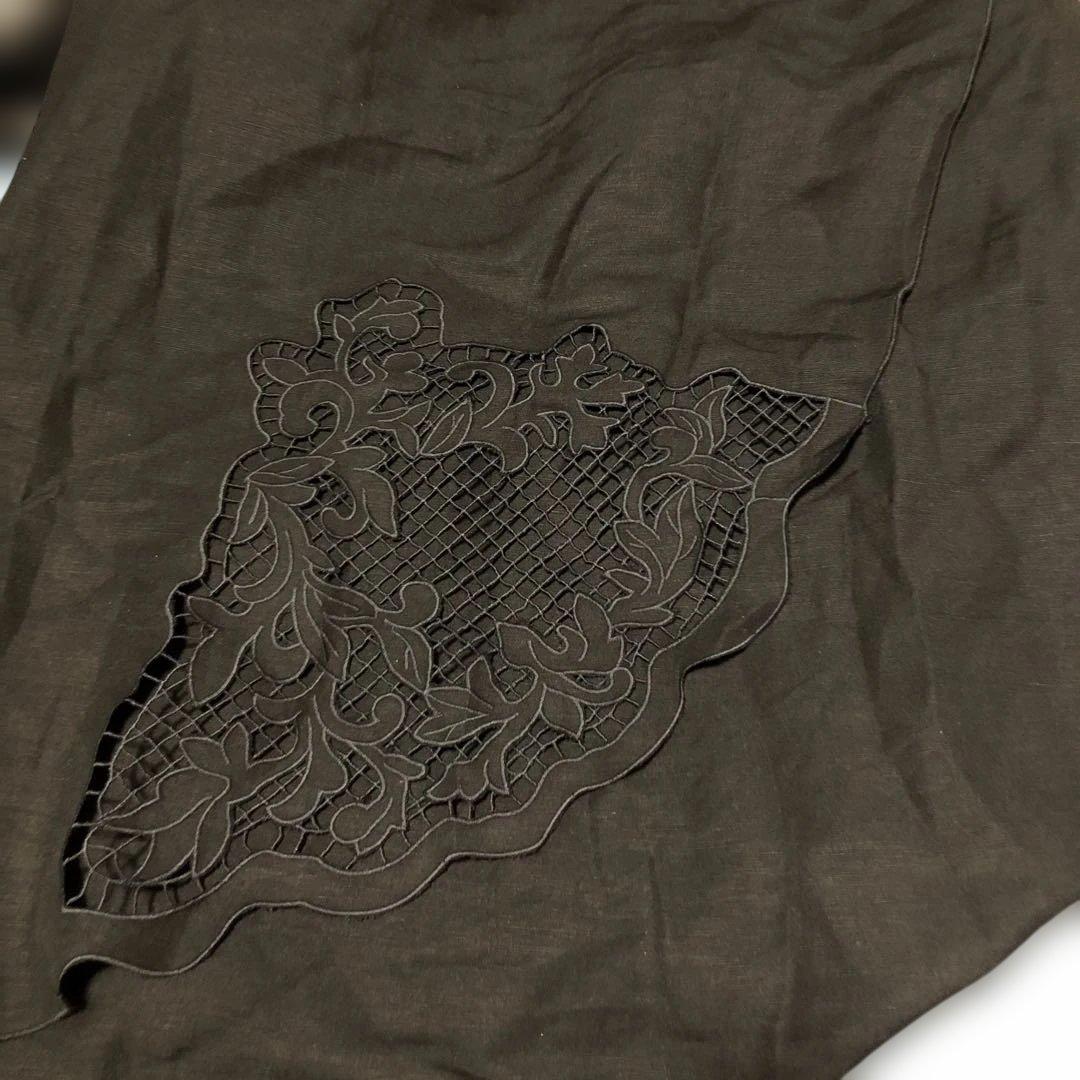 TSUHARU by Samansa Mos2リネン裾刺繍レースワンピース黒色