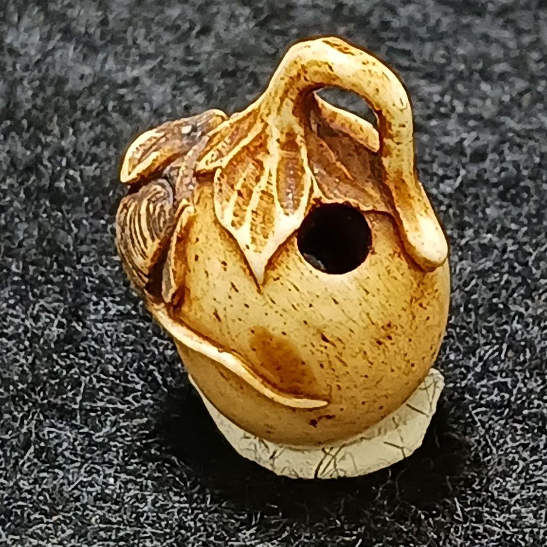 X115-5 江戸期 超極小細工 鼠茄子根付 提物　ひ