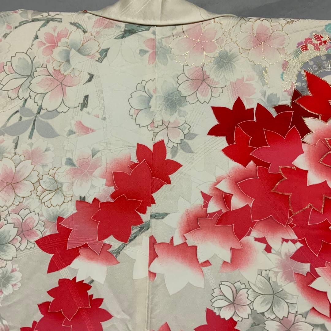 【トールサイズ】　金駒刺繍に刺繍　楓文様　振り袖　単品(正絹) No.C05