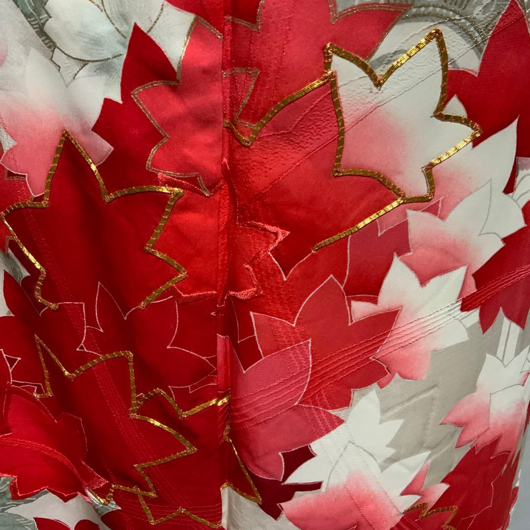 【トールサイズ】　金駒刺繍に刺繍　楓文様　振り袖　単品(正絹) No.C05