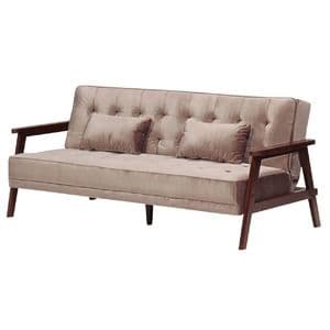 ソファーベッド シングル 幅185cm ブラウン ファブリック クッション2個