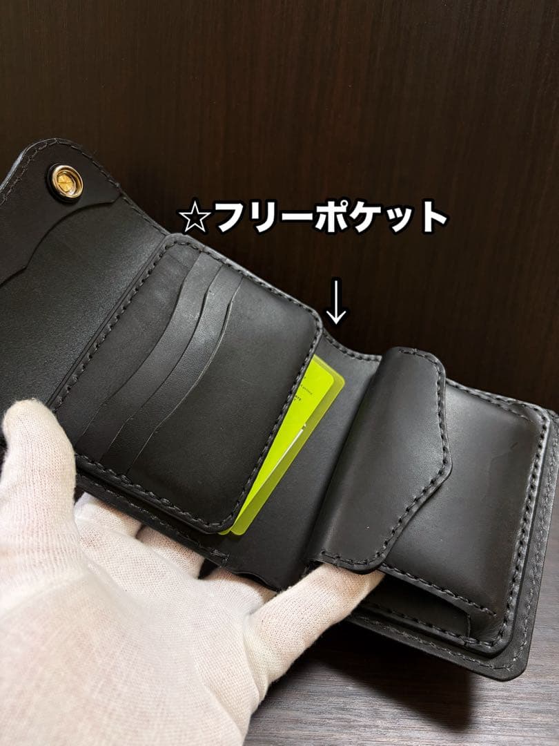 牛ヌメ革　ハンドメイド　折り財布（栃木レザー　＆姫路レザー）メンズ　ライダース